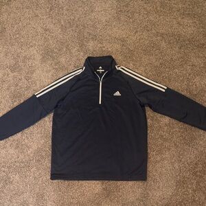 Adidas Dark Blue Quarter-Zip Top with White Stripes